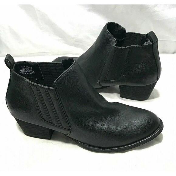 H&M Booties 6 (37) Womens Black Slip On Chunky Heel Ankle Boots - Picture 1 of 5